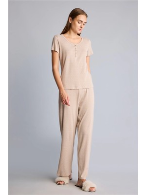 DeFacto Regular Fit Çizgili Düğmeli Kısa Kollu 2li Pijama TAKIMI F9838AX26AU