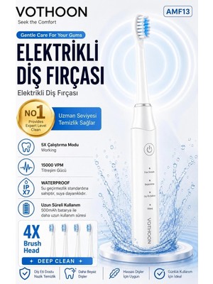 Zenviaa Şarjlı Diş Fırçası 15000 Vpm Titreşim Gücü, 500MAH Batarya, 5 Temizlik Modu Beyaz Z