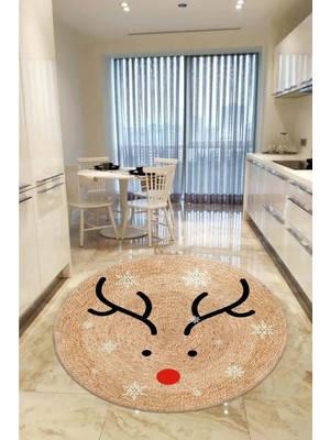 Aymira Home Home Dekoratifmakinede Yıkanabilen Kaymaz Taban Yuvarlak Mutfak ve Balkon Halısı
