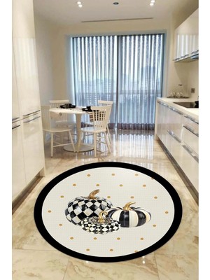 Aymira Home Dekoratifmakinede Yıkanabilen Kaymaz Taban Yuvarlak Mutfak ve Balkon Halısı