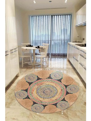 Aymira Home Home Dekoratifmakinede Yıkanabilen Kaymaz Taban Yuvarlak Mutfak ve Balkon Halısı