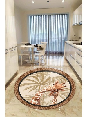Aymira Home Home Dekoratifmakinede Yıkanabilen Kaymaz Taban Yuvarlak Mutfak ve Balkon Halısı