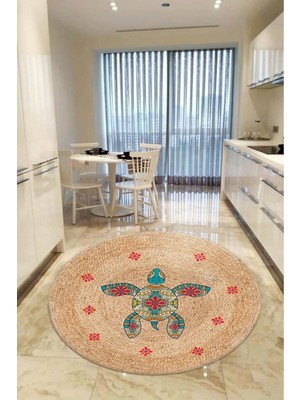 Aymira Home Home Dekoratifmakinede Yıkanabilen Kaymaz Taban Yuvarlak Mutfak ve Balkon Halısı