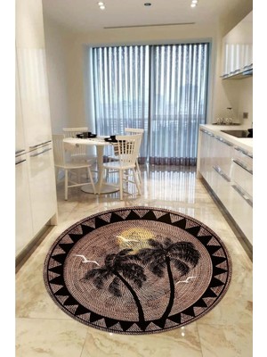 Aymira Home Home Dekoratifmakinede Yıkanabilen Kaymaz Taban Yuvarlak Mutfak ve Balkon Halısı