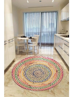Aymira Home Home Dekoratifmakinede Yıkanabilen Kaymaz Taban Yuvarlak Mutfak ve Balkon Halısı