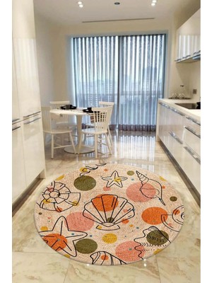 Aymira Home Home Dekoratifmakinede Yıkanabilen Kaymaz Taban Yuvarlak Mutfak ve Balkon Halısı