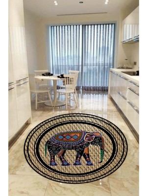 Aymira Home Home Dekoratifmakinede Yıkanabilen Kaymaz Taban Yuvarlak Mutfak ve Balkon Halısı