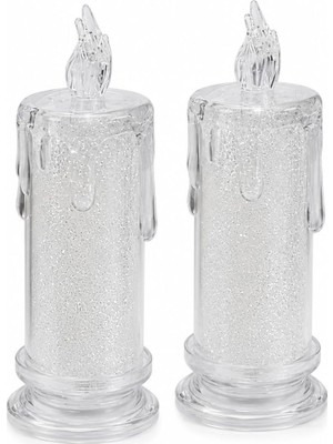 LED Alevsiz Mum Seti, 11 cm Yükseklik, 4.7 cm Çap, 2'li Pilli Sütun Tasarım, Ortam Aydınlatma