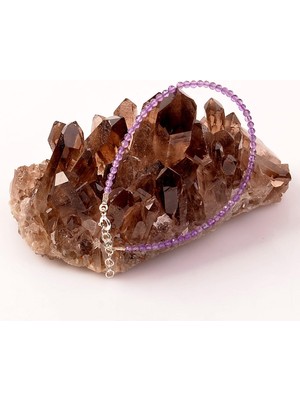 Taş Sandığı Çok İnce Ametist Taşı Gümüş Bileklik - 3 mm