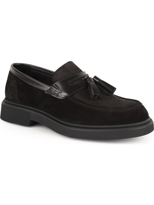 Libero Erkek Loafer Ayakkabı Siyah Hakiki Süet Deri Püsküllü Pratik Slip-On Hafif Kalın Eva Taban L6097