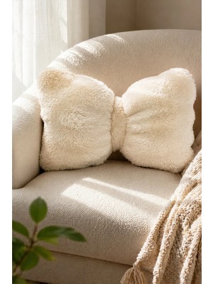 Dekomod Peluş Puffy Dekoratif Fiyonk Yastık Kırlent Pofuduk Dolgulu Krem 1 Adet 30X50 cm