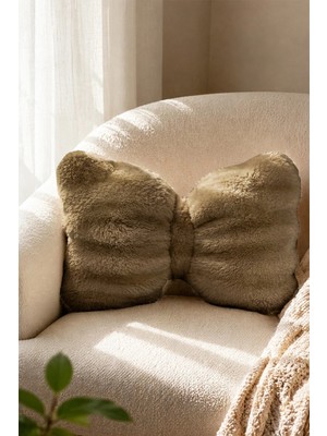 Dekomod Peluş Puffy Dekoratif Fiyonk Yastık Kırlent Pofuduk Dolgulu Kahve 1 Adet 30X50 cm