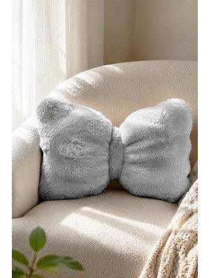 Dekomod Peluş Puffy Dekoratif Fiyonk Yastık Kırlent Pofuduk Dolgulu Gri 1 Adet 30X50 cm