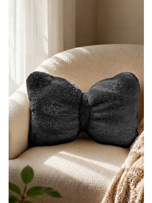 Dekomod Peluş Puffy Dekoratif Fiyonk Yastık Kırlent Pofuduk Dolgulu Antrast 1 Adet 30X50 cm