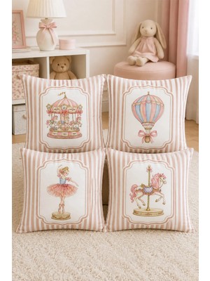 Dekomod Dijital Baskılı Dekoratif 4'lü Çocuk ve Bebek Kırlent Yastık Kılıfı Seti 38X38 cm