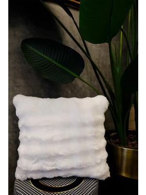 Dekomod Peluş Puffy Dekoratif Yastık Kırlent Kılıfı Pofuduk Bubble Beyaz 1 Adet 50X50 cm