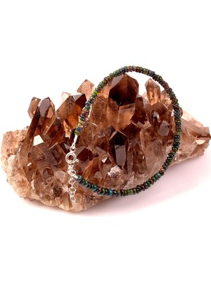 Taş Sandığı Siyah Opal Taşı Gümüş Bileklik - 3 mm