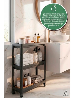Evonita 3 Katlı Tekerlekli Banyo Rafı Organizer Mutfak Düzenleyici Çok Amaçlı Servis Arabası
