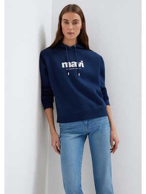 Mavi Mavi Logo Baskılı Kapüşonlu Lacivert Sweatshirt 168334-70488