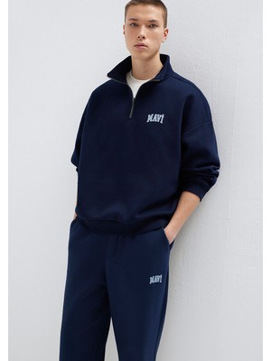 Mavi Mavi Logo Baskılı Yarı Fermuarlı Lacivert Sweatshirt 0S10208-70497
