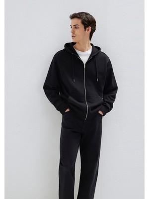 Mavi Kapüşonlu Fermuarlı Siyah Basic Sweatshirt 0S10277-900