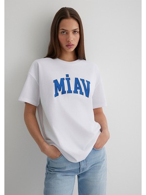 Mavi Miav Baskılı Beyaz Tişört 1612457-620