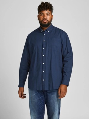 Jack & Jones Jack&jones Büyük Beden Lacivert Erkek Oxford Gömlek 12190444