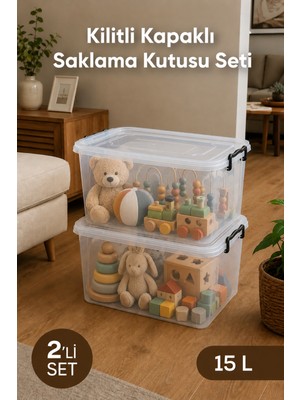 Wumboo 2'li 15 Litre Şeffaf Oyuncak Kutusu, Kilitli Kapak, Çocuk Odası Düzenleyici, Saklama Kabı Organizer