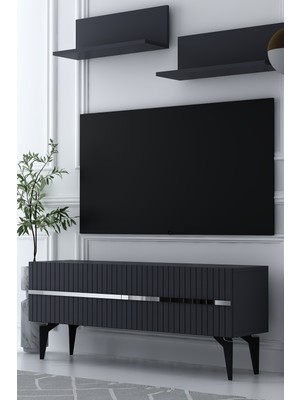 Dekortis Home Dekor 120DHDTÜR5AG Tedy Raflı Tv Sehpası Ünitesi ANTRASİT-GÜMÜŞ