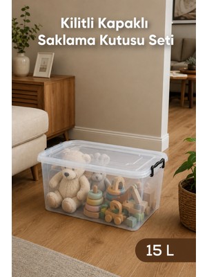 Wumboo 15 Litre Şeffaf Oyuncak Kutusu, Kilitli Kapak, Çocuk Odası Düzenleyici, Saklama Kabı Organizer