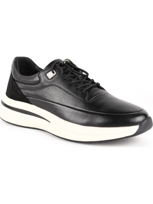 Erkek Sneaker Siyah Hakiki Deri Süet Garnili Kilitli Lastik Bağcıklı Hafif Kalın Beyaz Eva Taban Lbr H1106