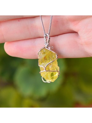 Taş Sandığı Limon Kuvars Taşı Ham Kolye - Tel Sargılı