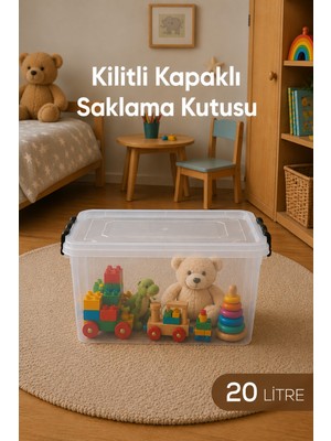 Wumboo 20 Litre Şeffaf Oyuncak Kutusu, Kilitli Kapak, Çocuk Odası Düzenleyici, Saklama Kabı Organizer