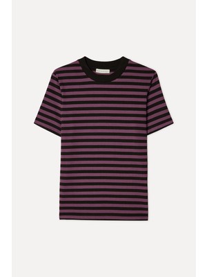 Mudo Kadın Kahverengi Çizgili Bisiklet Yaka T-Shirt
