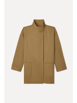 Mudo Kadın Bej Rengi Oversize Dik Yaka Uzun Trençkot