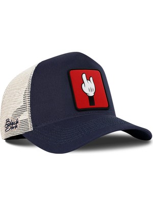 BlackBörk Parmak Logolu Lacivert-Bej Trucker Şapka