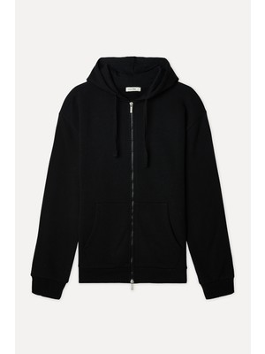 Mudo Erkek Siyah Comfort Fit Kapüşonlu Fermuarlı Sweatshirt