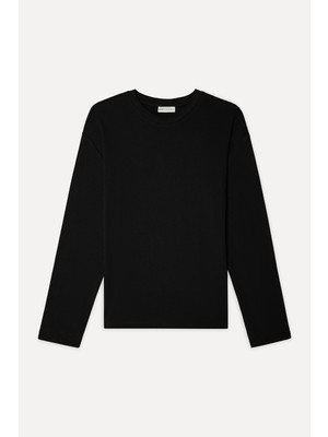 Mudo Kadın Siyah Loose Fit Bisiklet Yaka Uzun Kollu T-shirt