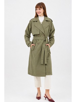 Ressho Kadın Kemerli Uzun Trençkot – Su Geçirmez, Astarlı, Oversize Model