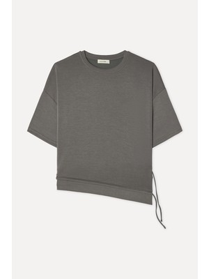 Mudo Kadın Gri Loose Fit 3/4 Kol Bisiklet Yaka Sweatshirt