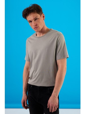Vena Erkek Danny Gri Sıfır Yaka Pamuklu Basıc T-Shirt
