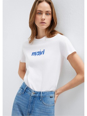 Mavi Mavi Kedi Baskılı Beyaz Tişört 1613287-620