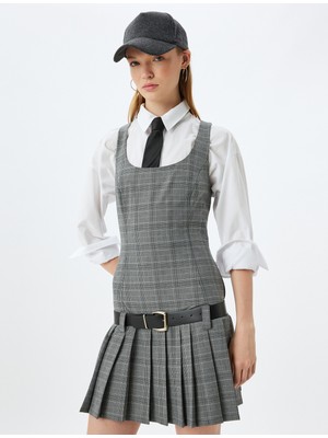 Koton Mini Jile Elbise Pileli Kolsuz U Yaka Kemer Detaylı Slim Fit