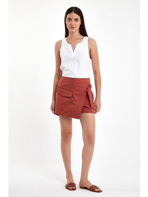 Vena Kadın Sienna Terracotta Slim Fit Gabardin Şort Etek