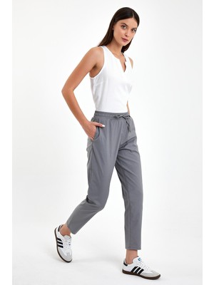 Vena Kadın Alian Beli Lastikli Füme Çizgili Summer Gabardin Pantolon