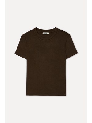 Mudo Kadın Kahverengi Bisiklet Yaka T-Shirt