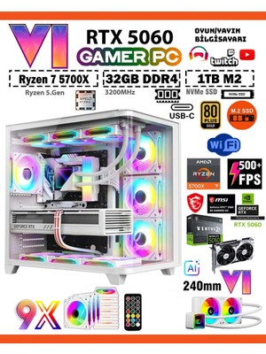 Zeiron Mirage X50 Pro White⚡MSI⚡RTX5060 8GB ∣ R7 5700X ∣ 32GB RAM ∣ 1TB M.2 SSD Sıvı Soğutmalı Oyun Bilgisayarı