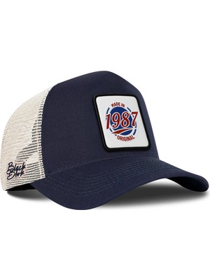BlackBörk Made In 1987 Logolu Lacivert-Bej Trucker Şapka