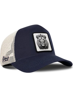 BlackBörk Aslan Logolu Lacivert-Bej Trucker Şapka