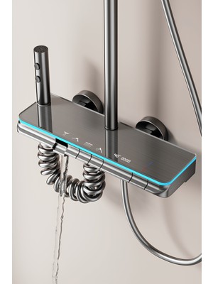 Oxy Aqua Rain Dijital LED Göstergeli Piyano Tuşlu Termostatik Banyo Batarya Duş Sistemi Tepe Robot Duş Seti